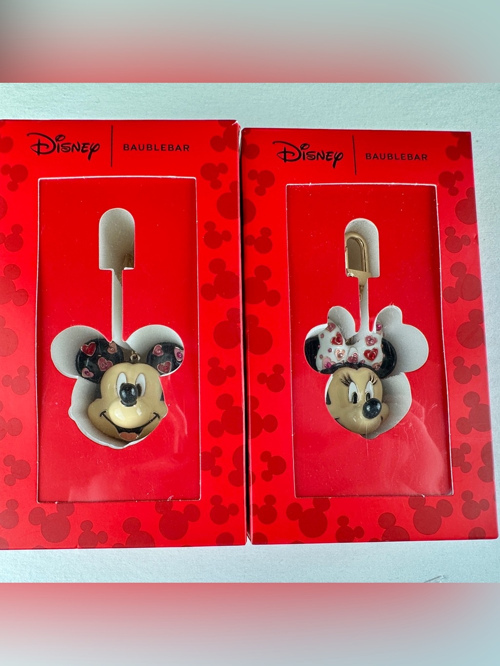 Disney x BaubleBar Mickey & Minnie Valentine Bag Charm Keychain Set New